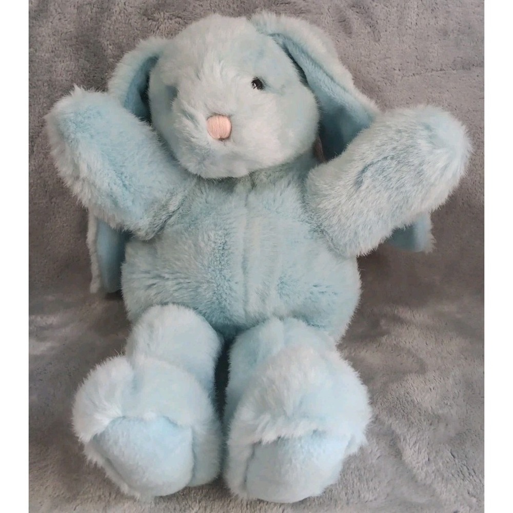 Vtg Russ Cuddle Company Rattle Mennington Baby Blue Bunny Plush Puppet 15" READ